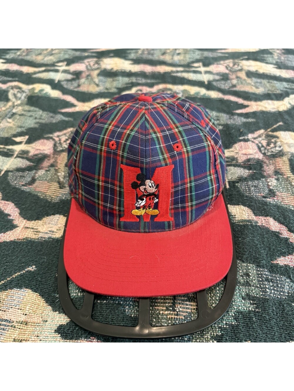 Vintage 90s RARE Disney Mickey Mouse Plaid Embroidered Snapback Hat Cap OSFM